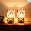 Set of 2 Gold Small Bedside Table Lamps with Rainbow Cloud Pattern Shades (Bulb Included)