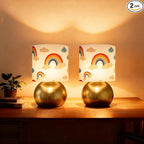 Set of 2 Gold Small Bedside Table Lamps with Rainbow Cloud Pattern Shades (Bulb Included)