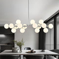 16-Light Globe Sputnik Chandelier, Mid Century Modern Light Fixture Over Table, Chrome Silver Linear Chandeliers for Dining Room and Kitchen Island (Milk White Glass Bubble Shades, 40 Inch)
