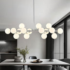 16-Light Globe Sputnik Chandelier, Mid Century Modern Light Fixture Over Table, Chrome Silver Linear Chandeliers for Dining Room and Kitchen Island (Milk White Glass Bubble Shades, 40 Inch)