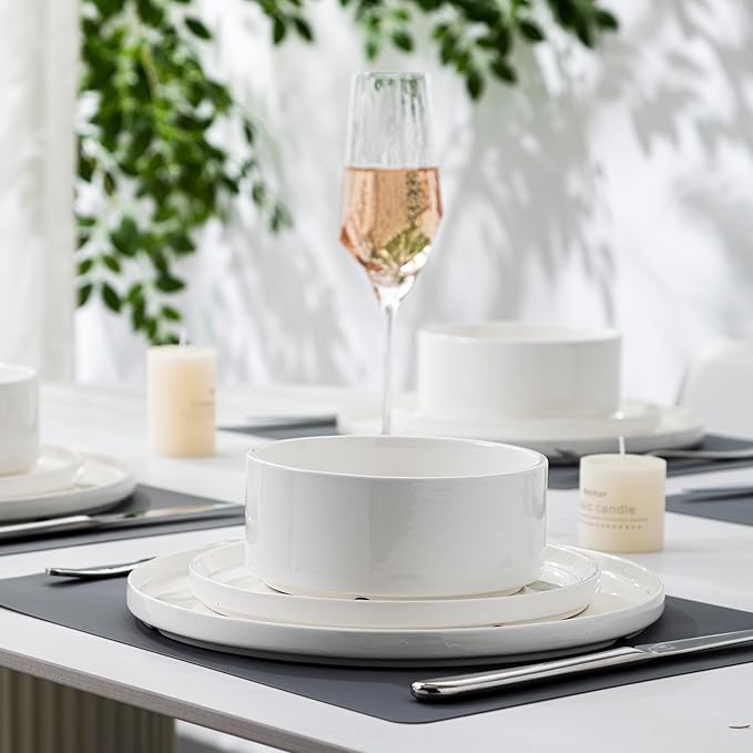 24 Pcs Porcelain Dinnerware Set for 8, White Chip and Scratch Resistant Dinner Set, Kitchen Plates and Bowls Set - Dishwasher & Microwave Safe Dinging Dishes Set, QOMO-1996