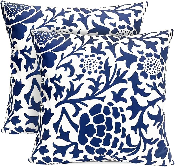 Decorative Throw Pillow Covers Set of 2 Blue Pillow Covers 16x16 inch Soft Short Plush Couch Pillow Case Floral Throw Pillows,Farmhouse Outdoor Pillow Covers for Sofa Bed Living Room Car