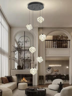 6-Lights Crystal Chandeliers for Staircases Modern Black Chandeliers for High Ceilings Crystal Pendant Light Fixture for Living Room Kitchen Island Foyer Hallway Bar