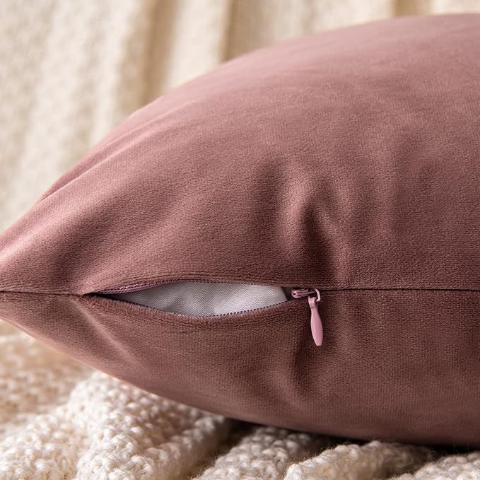 EMEMA Pack of 2 Velvet Throw Pillow Covers Decorative Square Pillowcase Soft Solid Cushion Case for Sofa Bedroom Chair Car 20x20 Inch Dusty Rose