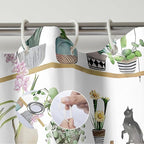 Green Potted Plant Shower Curtain Cactus Leaf Floral Black Cat Shower Curtains for Bathroom Waterproof Polyester Fabric Bathroom Curtain 72 x 72 Inch with 12 Plastic Hooks