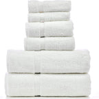 Luxury Hotel & Spa Quality, Quick Dry 100% Turkish Cotton, 700 GSM, Eco Friendly Towel, Bathroom and Kitchen Dobby Border Towels, 2-Bath Towel, 2-Hand Towel, 2-Washcloth (Bundle Set of 6, White)