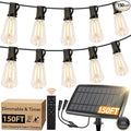 Bosceos 150FT Solar String Lights for Outside, Solar Powered Patio Lights with 52 Shatterproof ST38 Edison Bulbs & Remote Control,Dimmable LED Solar String Lights for Outside Waterproof