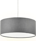 SomSom Modern Fabric Pendant Light, 15" Classic 3-Light Drum Ceiling Chandelier, Grey Drum Shade, Round Frosted Acrylic Diffuser, Lamps for Living Room