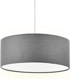 SomSom Modern Fabric Pendant Light, 15" Classic 3-Light Drum Ceiling Chandelier, Grey Drum Shade, Round Frosted Acrylic Diffuser, Lamps for Living Room