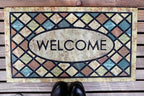 CHICHIC Blue Welcome Door Mat 17x 30 Inch Front Doormat Outdoors for Home Entrance Outdoors Mat for Outside Entry Way Doormat Entry Rugs, Heavy Duty Non Slip Rubber Back Low Profile