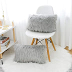 WLNUI Set of 2 Light Grey Christmas Decorative Lumbar Pillow Covers New Luxury Series Merino Style Faux Fur Fluffy Throw Pillow Covers Fuzzy Cushion Case for Sofa Bedroom Home Decor 12x20 Inch