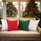 decorUhome Christmas Chenille Soft Throw Pillow Covers 12x20 Set of 2, Lumbar Velvet Farmhouse Neutral Decorative Euro Pillow Covers with Stitched Edge for Couch Sofa Bed Home Decor, Christmas Red
