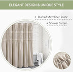 Ruched Ruffled Shower Curtain 72" W x 72" H, Beige Microfiber Rustic Decorative Bath Curtain for Bathroom, Farmhouse and Boho Bathroom Décor, Machine Washable (LQ-38)