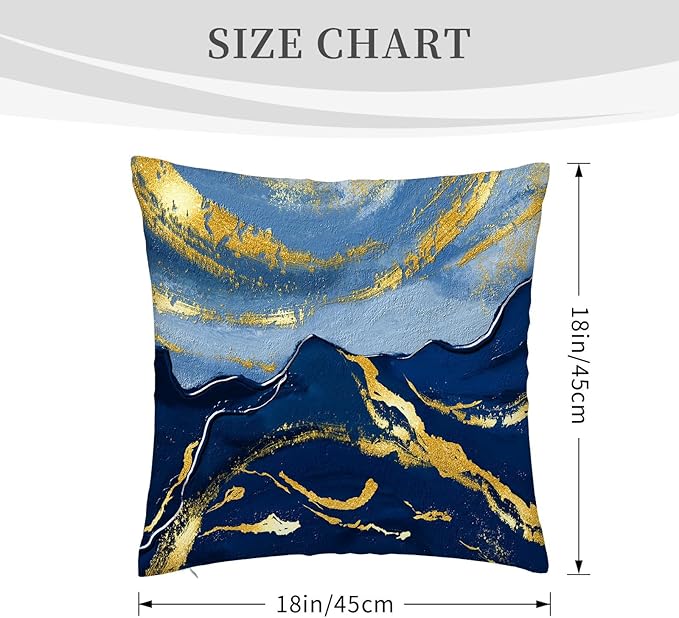 Navy Blue and Gold Throw Pillow Covers 18x18 Inches Set of 4, Modern Decorative Abstract Oil Painting Pillow Cover for Sofa Bed Chair Office Bedroom Livingroom Couch Dark Blue and Gold Decor