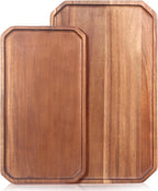 2 Pcs Large Wooden Serving Trays Fruit Platters Acacia Wood Charcuterie Boards for Food Tray Cheese Serving Board Rectangular Plates Meat Charcuterie Platter Decorative Vegetable Tray