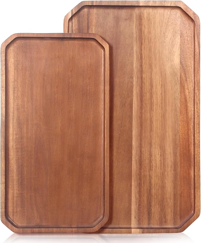 2 Pcs Large Wooden Serving Trays Fruit Platters Acacia Wood Charcuterie Boards for Food Tray Cheese Serving Board Rectangular Plates Meat Charcuterie Platter Decorative Vegetable Tray