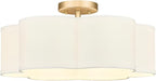Gold Semi Flush Mount Ceiling Lights, 6-Light 18Inch Ceiling Light Fixtures with Fabric Shade in Flower Shape, Farmhouse Brass Drum Lighting for Nursery Bedroom Kitchen, AD-22007-6SF-GD