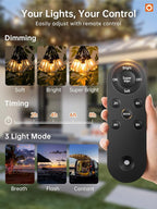 addlon 72FT Solar String Lights Outdoor, Waterproof Solar Powered Outside Lights with Remote & USB Port, ST38 LED Shatterproof Bulbs, Dimmable Solar Light for Camping Backyard Porch