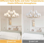 9-Light Gold Chandelier Light Fixture with White Fabric Shades, 33 inch Modern Farmhouse Dining Room Light Fixtures, 2 Tiered Lantern High Ceilings Pendant Light for Foyer Entryway Living Room Kitchen