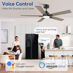 52Inch Smart Ceiling Fan with Lights Remote,APP&Voice Alexa WIFI Controled,Quiet Reversible DC Motor,Dimmable LED,Indoor Outdoor Modern Ceiling Fan,for Living Room Bedroom Patio Porch,Black&Walnut