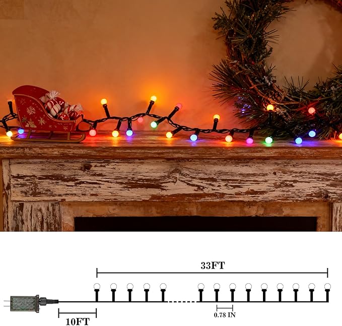 33FT 500 LED Christmas Lights Plug-in, Mini Globe Lights Outdoor Indoor with 8 Modes for Bedroom Party Wedding Garden Christmas Tree Deco(Multicolor)