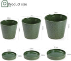 BUYMAX Ceramic Plant Pot – 4”+5”+6” inch Ceramic Flower Pot with Drainage Holes and Tray - Gardening Home Desktop Office Windowsill Decoration Gift Set 3 (Patina)