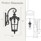 Emliviar 28.7 Inch Farmhouse Wall Light, Large Exterior Wall Sconce for Porch Patio, Water Grain Glass in Black Finish, WE215BL BK