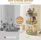 360° Rotating Makeup Organizer, Upgraded 3 Tier Skincare Perfume Organizers for Women, Bathroom Organizer Countertop, Clear Cosmetic Dresser Organizer with Makeup Brush Holder, Sink&Counter (Green)