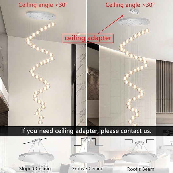 236'' Long Large Crystal Chandeliers LED Chandeliers for High Ceiling Handing Light Fixture for Entrance Hallway Foyer Staircase Lobby Silver