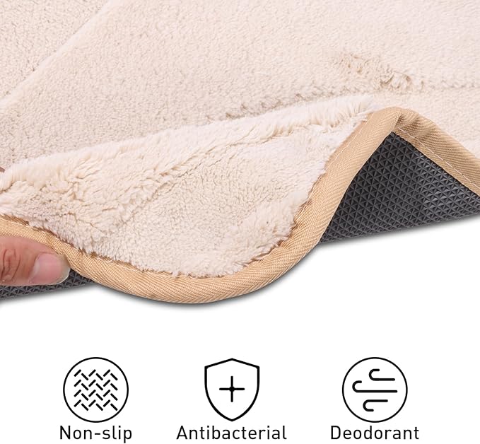 Bath Mats 30x20 Non-Slip Absorbent Bathroom Rug, Quick Dry Machine Washable Shower Tub Mat with Rubber Backing, Soft Floor Carpet for Bathroom Decor Wave White