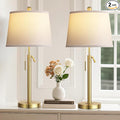PARTPHONER Bedside Lamps Set of 2, Tall Table Lamps for Living Room, Height Adjustable Nightstand Lamps for Bedroom Office, Modern End Table Lamps with Pull Chain(LED Bulbs Included), Gold