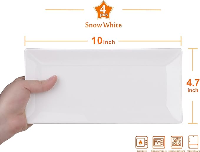 LIFVER Serving Platters, White Rectangle Serving Trays (1, 10 inch)