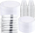 WELLIFE 350-Piece Silver Plastic Dinnerware Set - Disposable 10.25" Dinner Plates, 7.5" Dessert Plates, 9oz Silver Rim Cups & Cutlery for Weddings - 50 Guest Service - Elegant Disposable Silverware