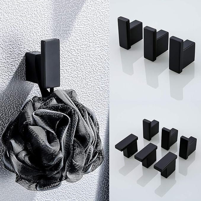 RANDOM Matte Black Towel Hooks for Bathrooms Kitchen Black Hooks for Hanging 2 Pack SUS 304 Stainless Steel Wall Hooks Modern Bathroom Hardware Accessories Coat Robe Hook Wall Mounted.96009-8MB