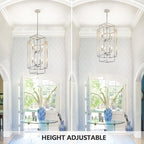 Sliver Foyer Chandelier High Ceiling: Modern 8-Light Farmhouse Lantern Chandeliers for Entryway Industrial Large Pendant Light Fixtures for Entry Staircase Hallway Dining Room Kitchen Island