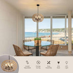 19" Rattan Farmhouse Chandelier Light Fixtures,4-Light Boho Rattan Chandelier for Dining Room Large Hand Woven Pendant Light Hanging Light Fixtures with Fabric Shade for Living Room Bedroom Kitchen