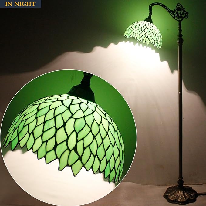 WERFACTORY Tiffany Lamp Floor Green Wisteria Stained Glass Arched Lamp 12X18X64 Inches Gooseneck Adjustable Corner Standing Reading Light Decor Bedroom Living Room S523 Series