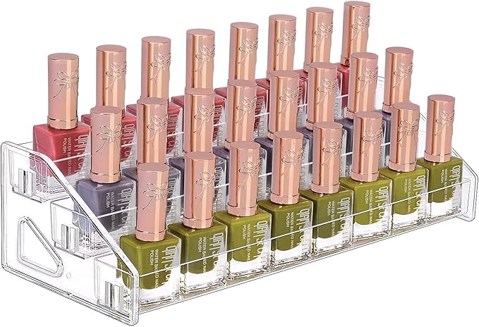 JessLab Nail Polish Organizer, 3-Tier Acrylic Display Sunglasses Organizer Essential Oils Holder Makeup Organizer Sunglass Display Rack - Clear