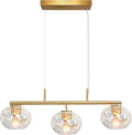 Brushed Brass Gold Chandelier Light Fixture with 7" Stained Glass Shade, 30" W Modern Pendant Lighting for Kitchen Island Dining Room