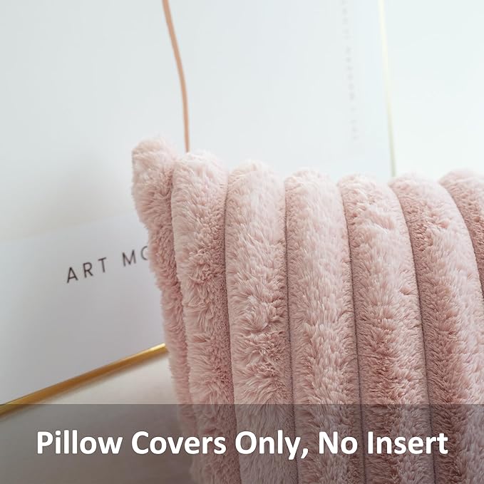 JOJUSIS Pack of 2 Faux Fur Plush Decorative Throw Pillow Covers Couch Cushion Case Soft Pillowcases (Pink, 12 x 20-Inch)