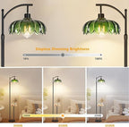 Arc Floor Lamp with Table and Shelves,Black Floor Lamp for Bedroom Glass Floor Lamps with Remote Control & 3 Color Temperature,Modern Standing Lamp Tall Flower Floor Lamps for Living Room Corner