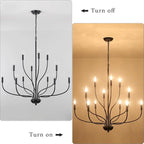 12-Lights Black Farmhouse Chandelier for Dining Room, 34 Inch Large Chandeliers for High Ceilings Foyer Modern Pendant Light Fixture for Living Room Entryway Hallway Kitchen Island E12