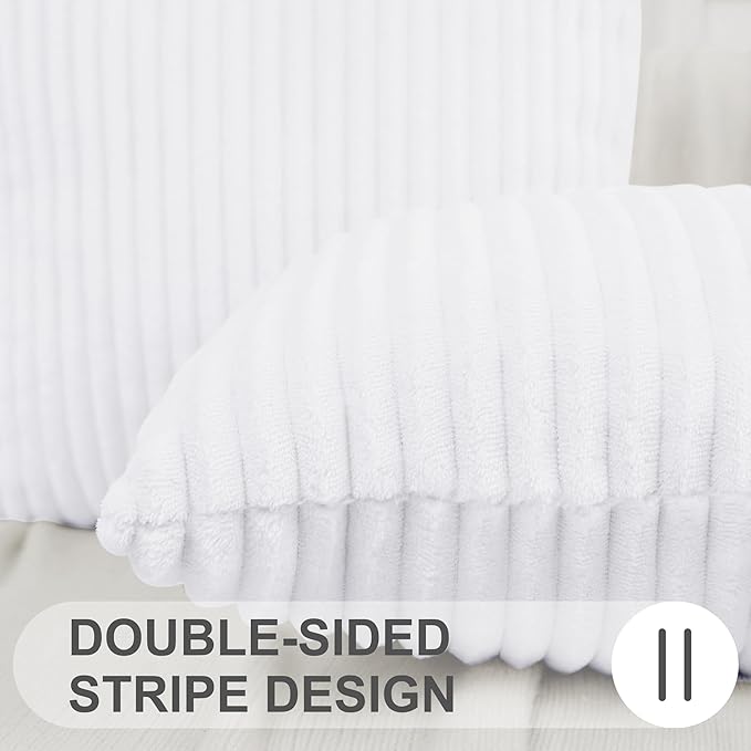 Simmore Decorative Fall Throw Pillow Covers 12x20 Set of 2, Soft Natural Plush Flannel Double-Sided Fluffy Lumbar Pillow Covers for Couch Sofa Living Room, White