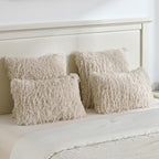 FUTEI Beige Decorative Throw Pillow Covers 12x20 Inch Set of 2,Soft Fluffy Faux Feather Texture Lumbar Pillow Cases,Modern Home Luxury Decor for Couch Bed Living Room