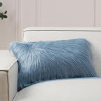 Phantoscope Faux Fur Pillow Cover Decorative Fluffy Throw Pillow Mongolian Luxury Fuzzy Pillow Case Cushion Cover for Bedroom and Couch, Blue 12 x 20 Inches