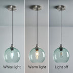 Light Green Glass Pendant Lights Kitchen Island Lighting Globe Pendant Light Fixtures Modern Pendant Lighting for Bedroom Living Dining Room Light Fixture (7.87 in, 1 Pack)
