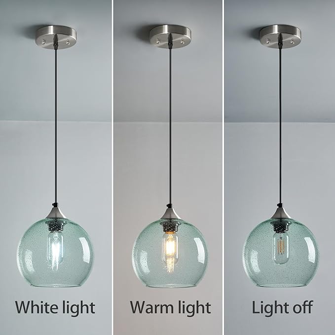 Light Green Glass Pendant Lights Kitchen Island Lighting Globe Pendant Light Fixtures Modern Pendant Lighting for Bedroom Living Dining Room Light Fixture (7.87 in, 1 Pack)