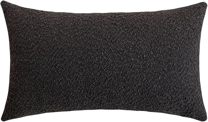 Jeneoo Graphite Grey Decorative Long Lumbar Thick Throw Pillow Covers Fine Textured Boucle Couch Cushion Case for Sofa Decor, Set of 1, 14 x 26 Inch