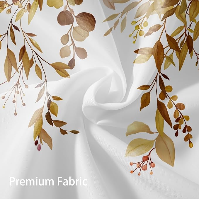 Eucalyptus Shower Curtain, Brown Watercolor Leaves with Floral Botanical Bathroom Decor, Waterproof Fabric Bath Curtain Set with Hooks, 72x84 Inches