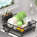 Dish Drying Rack for Kitchen Counter, Stainless Steel Dish Strainer with Detachable Cutlery Holder, Automatic Drainage System, Large Drainers Rack for Home and Appartment
